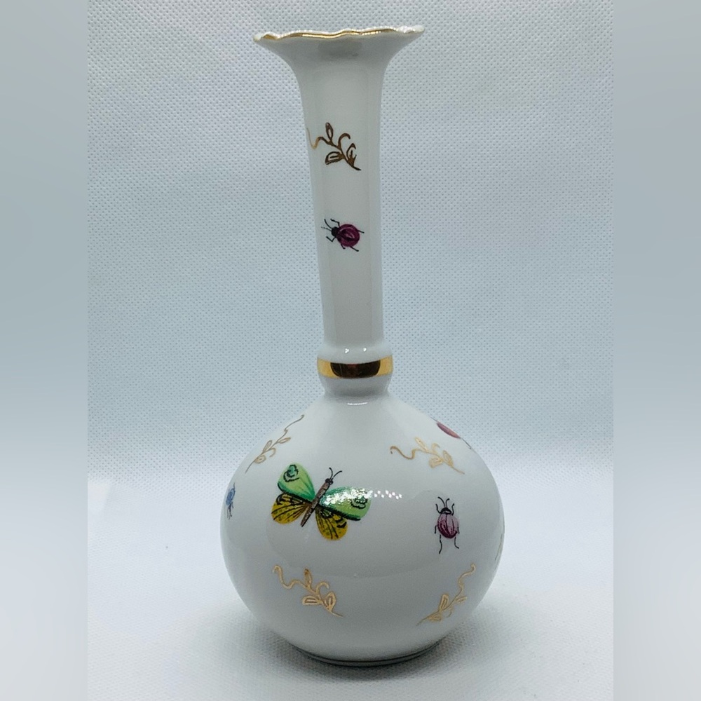 Vintage Bud Vase Lenwile Ardalt Japan Butterfly Ladybug Insect Rare Porcelain 6”